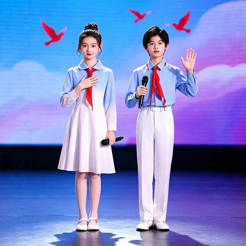 国庆儿童合唱表演服幼儿爱国朗诵比赛演出服中小学生主持人礼服