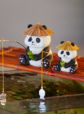 生态古法鱼缸边草缸乌龟缸熊猫钓鱼装饰摆件中式假山流水鱼池造景