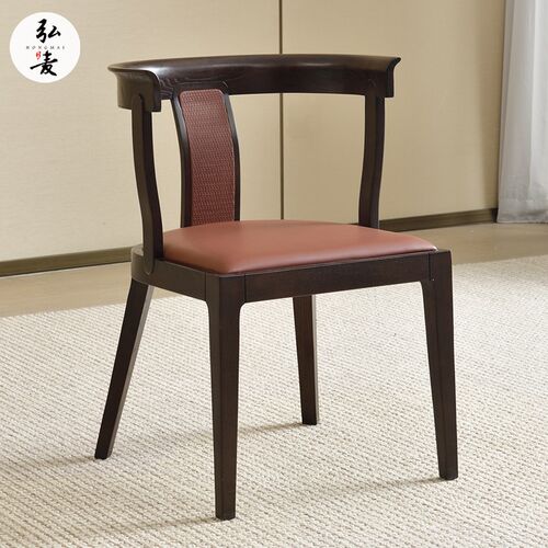 新中式餐椅中古圈椅酒店软包会议椅茶椅白蜡木歺靠背椅子家用