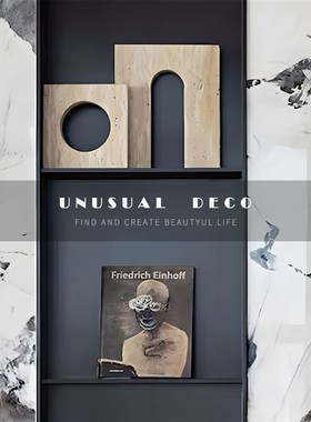 现代简约欧式黄洞大理石几何门形方圆样板房书房软装饰品