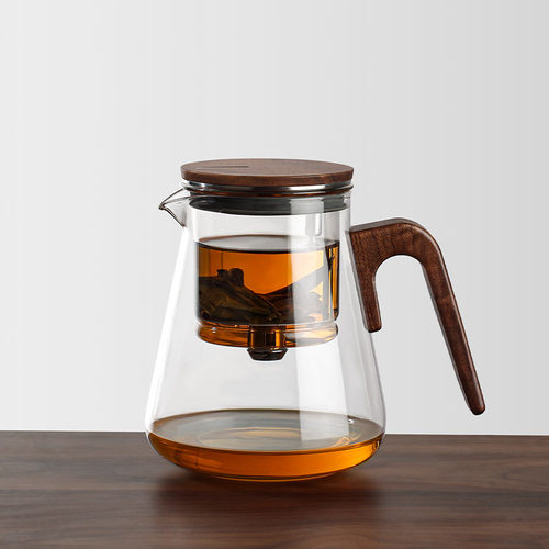邦田无键飘逸杯泡茶壶磁旋过滤茶壶胡桃木泡茶杯全玻璃内胆茶具