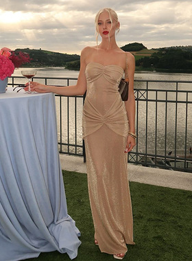 亚马逊2025春季热销新款性感时尚高端抹胸露背鱼尾长裙修身