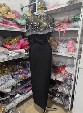 欧美外贸新款优雅气质黑色收腰长裙性感抹胸连衣裙时尚晚礼服批发