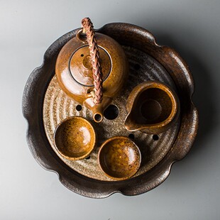 【拾趣阁】日式粗陶茶具装粗陶茶壶茶海茶杯功夫茶五件