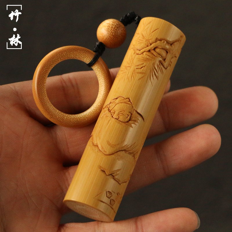 精品名家书文手工精工雕刻实心竹手把件竹雕玉竹把玩静听松风