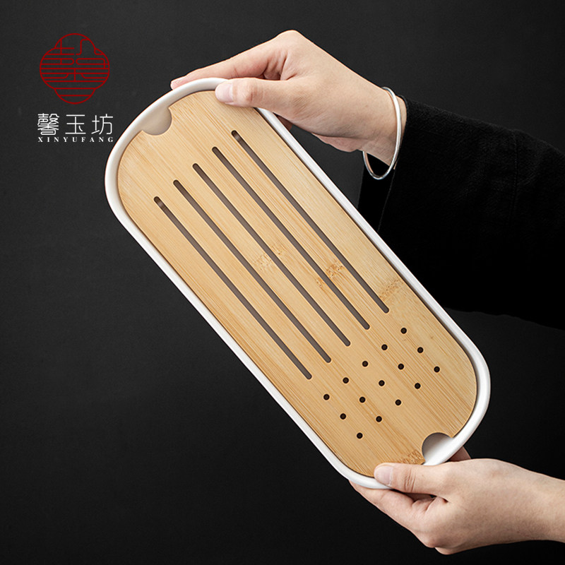 馨玉坊便携简约椭圆茶盘竹茶蓄茶海干泡台百搭
