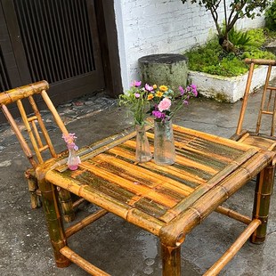 竹椅子靠背椅家用竹凳围炉煮茶阳台休闲老式手工竹椅儿童竹编椅子