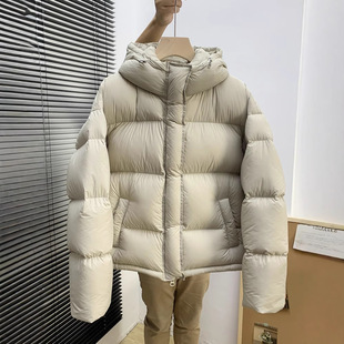 95白鸭绒羽绒服女短款2025冬季新款连帽小个子面包服泡芙轻奢外套