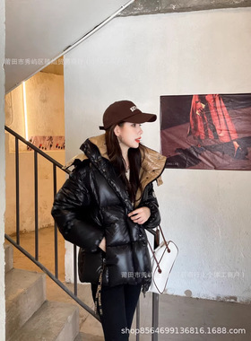 蒙家高版本Parana茜星同款黑金漆面羽绒服女士面包服鹅绒夹克外套