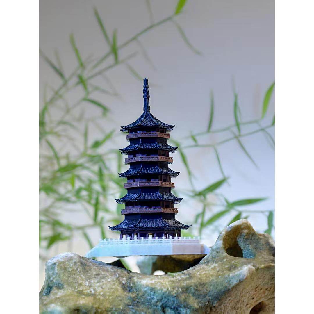 中式古建雷峰塔杭州西湖十景盆景假山微景观鱼缸园艺造景水陆缸