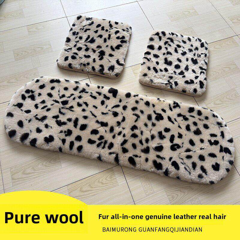 冬季豹纹纯羊毛汽车坐垫皮毛一体加厚保暖三件套羊剪绒通用无靠背