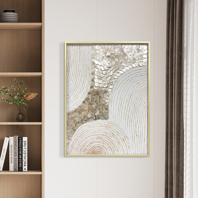 高级感轻奢金色贝壳艺术油画客厅玄关法式装饰画酒店家居壁挂墙饰图片