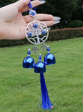 恶魔之眼蓝色铃铛风铃挂件 民族风车载门把手书包挂饰小装饰礼物