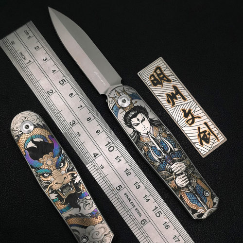 M390粉末钢折刀快开无锁户外高硬度锋利激光雕刻假双刃口袋水果刀