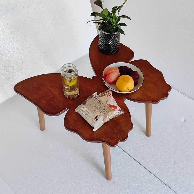 DIIY蝴蝶边几 阳台小茶桌 咖啡桌 现代实木简约休闲桌颜色需定制