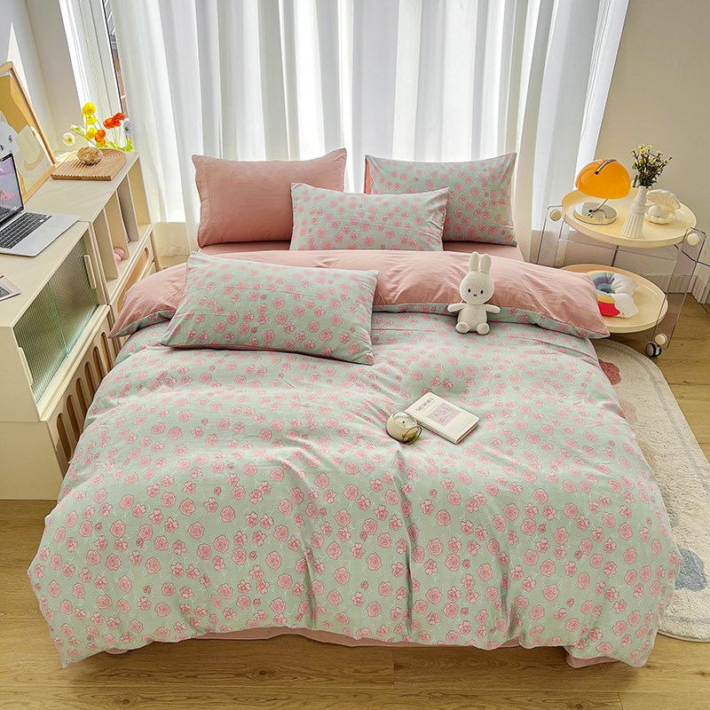 韩系ins田园少女花边水洗棉四件套床单学生被套宿舍三件套床单款