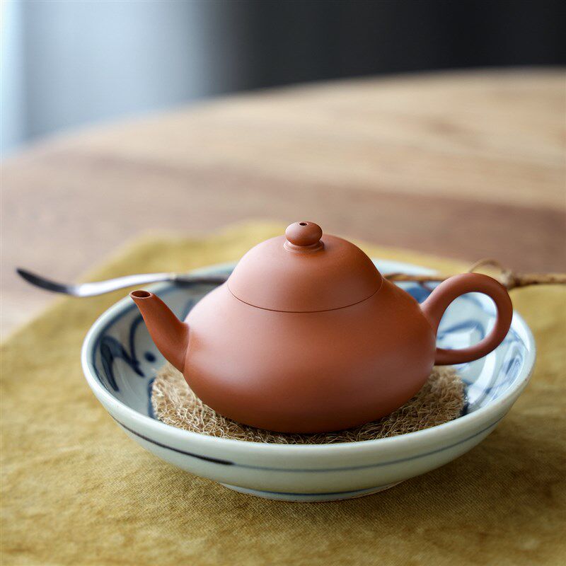 张斌手拉朱泥壶 全手工 鸡蛋黄泥潮州工夫茶品壶慕古梨壶
