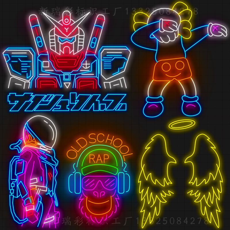led霓a虹灯发光字广告牌酒吧网红ins装饰墙国潮图案软管造型灯定