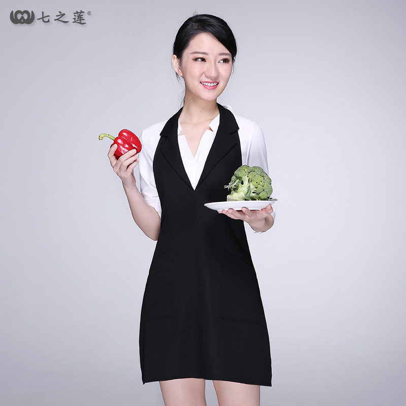 空姐围裙女美容院餐饮厨房端时装西服领工作服定印字