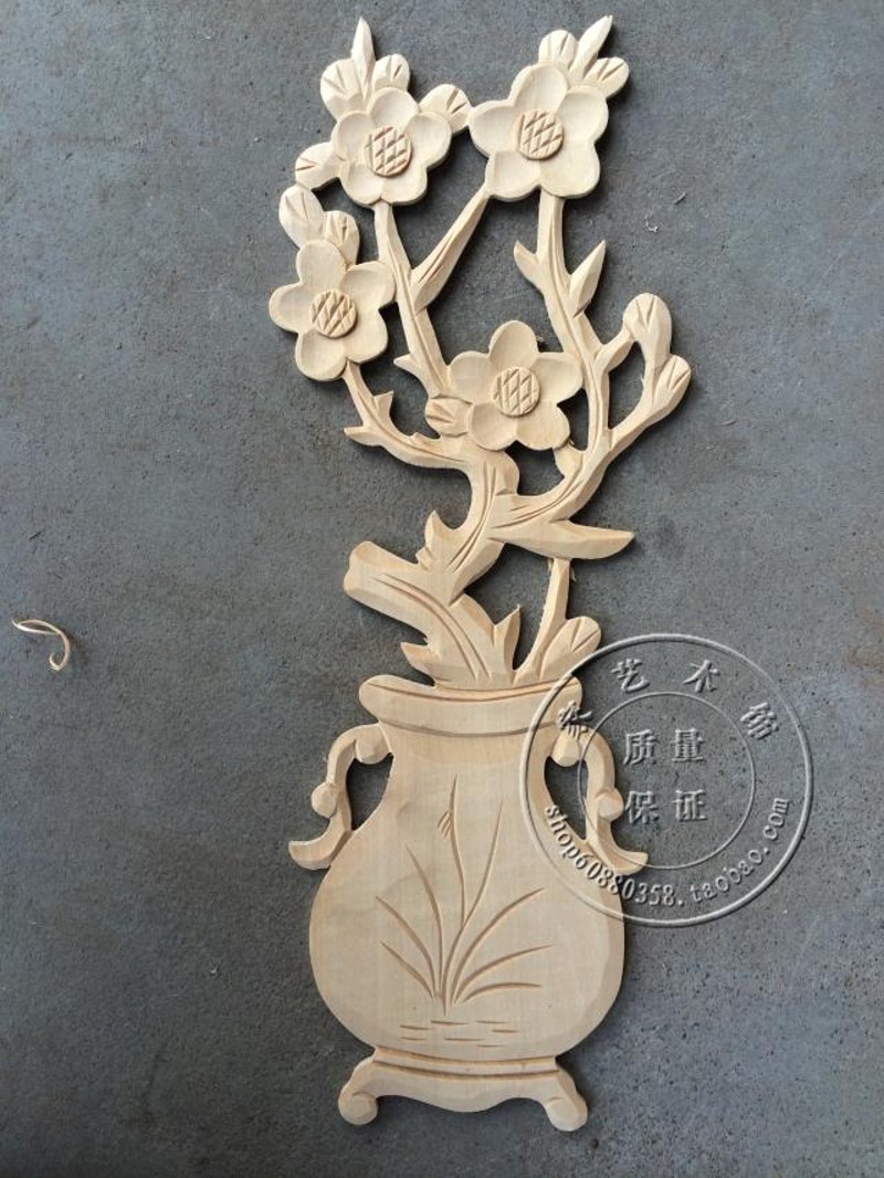 东阳木雕贴花中式藏族藏式镂空花瓶盆家具柜门心花片欧式木花