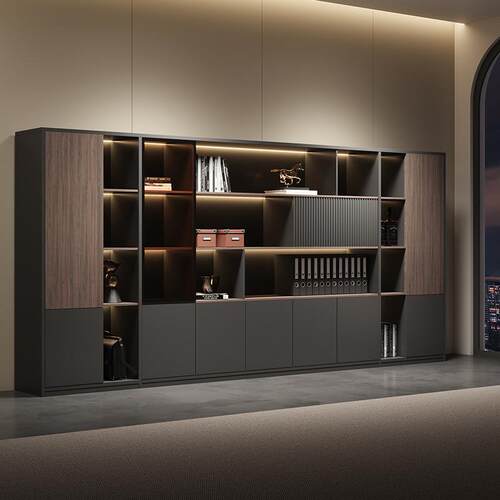 轻奢办公室文件柜实木资料柜落地式资料储物柜靠墙高柜老板背景柜