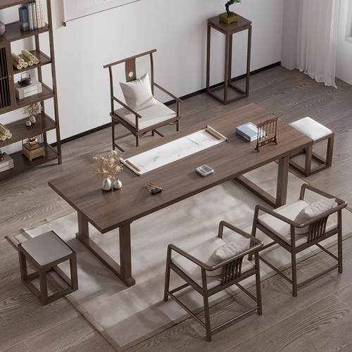 新中式实木书法桌家用书房学习国学毛笔桌画室民宿室内书桌椅组合