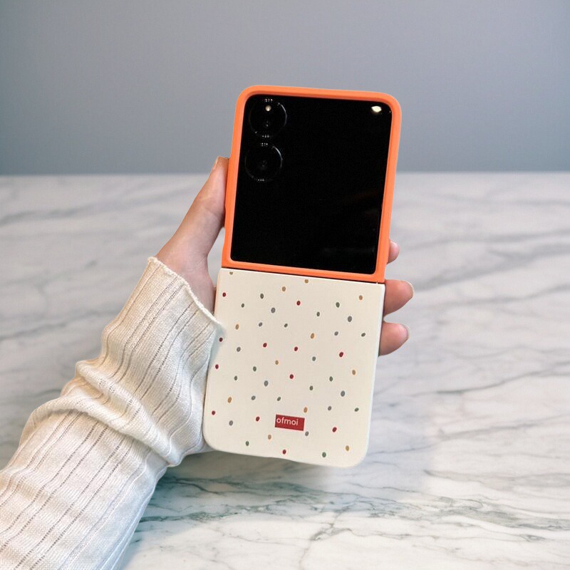 适用华为P50Pocket手机壳小米mix2折叠屏OPPO FindN3摩托罗拉razr60手链PuraX保护套5橙白拼色斑点三星Zflip7