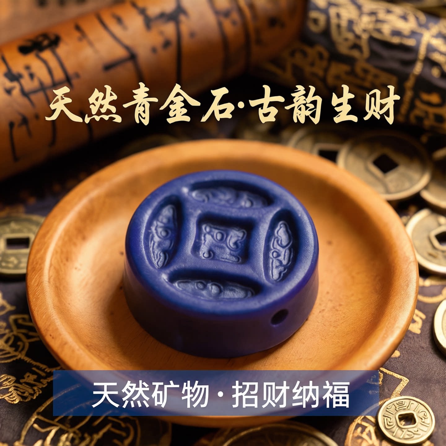天然青金金币有钱花老矿配饰通孔文玩手串青金石DIY配件招财纳福