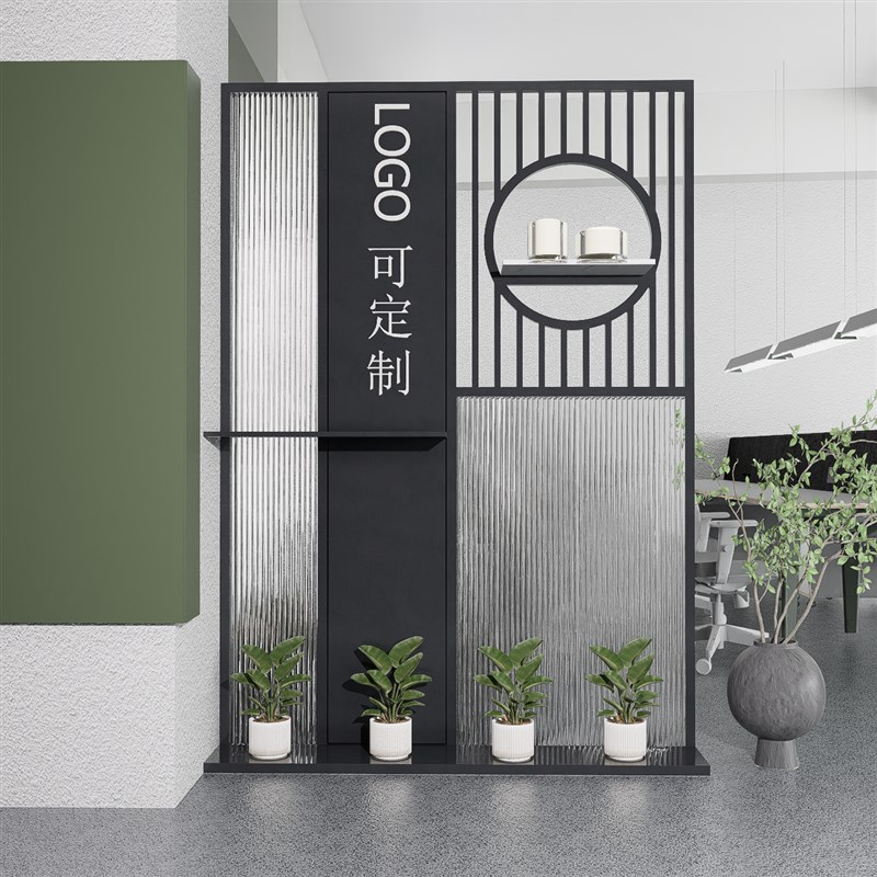 现代屏风铁艺办公室内隔断挡板商用E前台背景假墙玻璃客厅公司玄