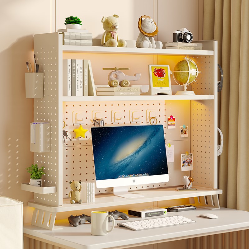 桌面洞洞板置物架铁艺桌上书架多层收纳架子N书桌电脑显示器增高