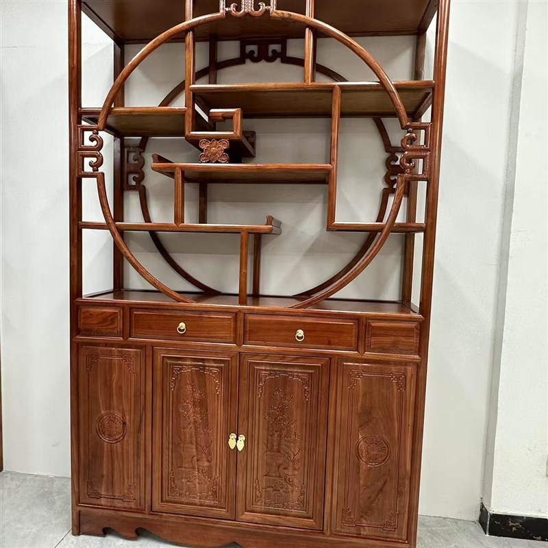 博古架实木中式多宝阁展示柜茶室茶柜茶具架子置物V架茶叶收纳柜