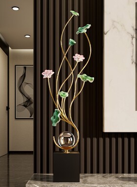 新中式玄关d装饰摆件高级感小众客厅电视柜展示酒柜装饰品荷花摆