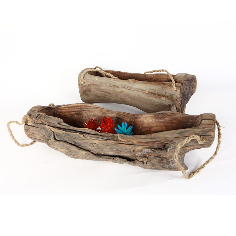 复古艺术创意枯木花槽民宿卧室内外窗台阳台木质多肉花盆容器摆件