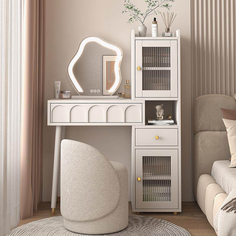 奶油风梳妆台卧室现代简约小户型网红收纳柜床头柜化妆台书桌一体