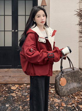 现货爆款 圣诞新年红  加绒加厚派克服女  2C206-L58-P200-K298