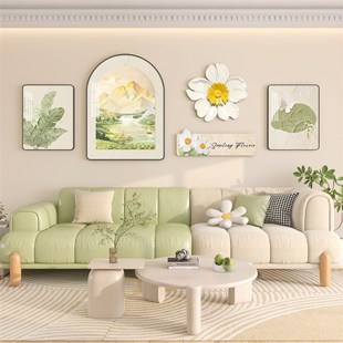 饰画小清新沙发v背景墙壁画轻奢大气高级感免打孔挂 奶油风客厅装
