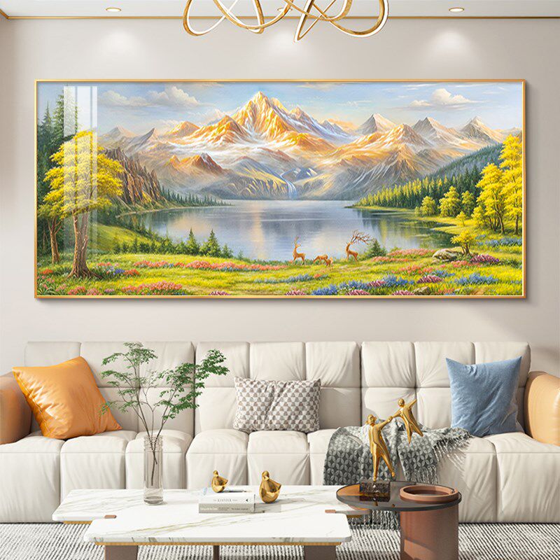 聚宝盆山水画靠山图客厅r装饰画轻奢高级感沙发背景墙挂画2024新