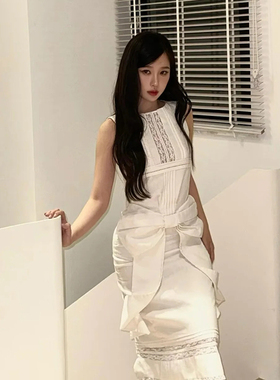 ICEYY shushu虞书欣同款法式立体蝴蝶连衣裙蕾丝拼接气质修身长裙