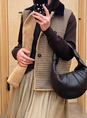 ICEYY marchen秋季新款复古格纹双面马甲女气质休闲坎肩背心外套