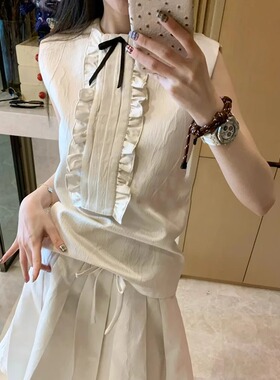 ICEYY shushu法式气质设计感蝴蝶结搭片衬衫女小众高级感无袖上衣