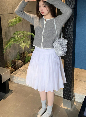 ICEYY marchen法式芭蕾风纯白色高腰a字蓬蓬短裙褶皱气质半身裙女