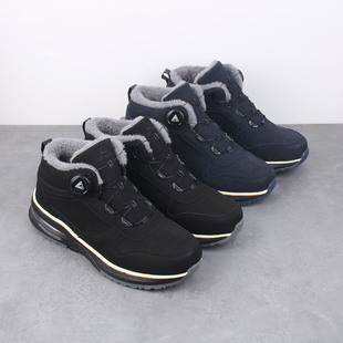 出口韩国单旋转纽扣男款加绒保暖休闲鞋缓震气垫软底防滑冬季棉靴