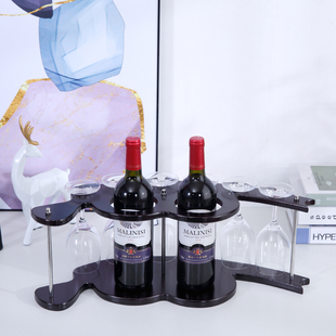 葡萄实木L酒瓶架红酒杯架倒挂客 木质红酒架摆件家用创意酒柜欧式