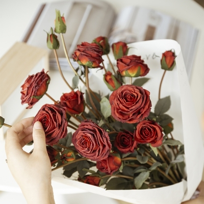 复古玫瑰花客厅花束塑料假花仿真花摆设花艺摆件花餐桌装饰嘉娜玫
