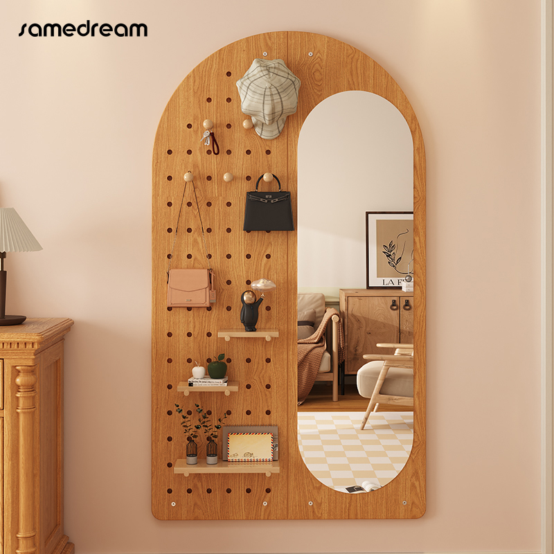 洞洞板全身镜家用卧室全身镜玄关壁挂全身镜挂墙衣帽架一体镜子