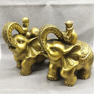 黄铜大象摆件驮福禄元宝如意背葫芦宝珠大号吸水对象招财家居客厅