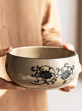 民窑雕花罗汉茶洗复古风茶水盂青灰釉杯洗水洗茶海陶瓷功夫茶具