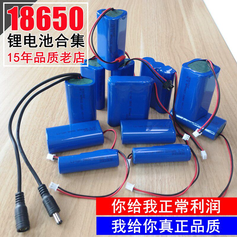 头灯夜钓灯音响唱戏机扫地机充电电池组 18650锂电池3.7V带线7.4V