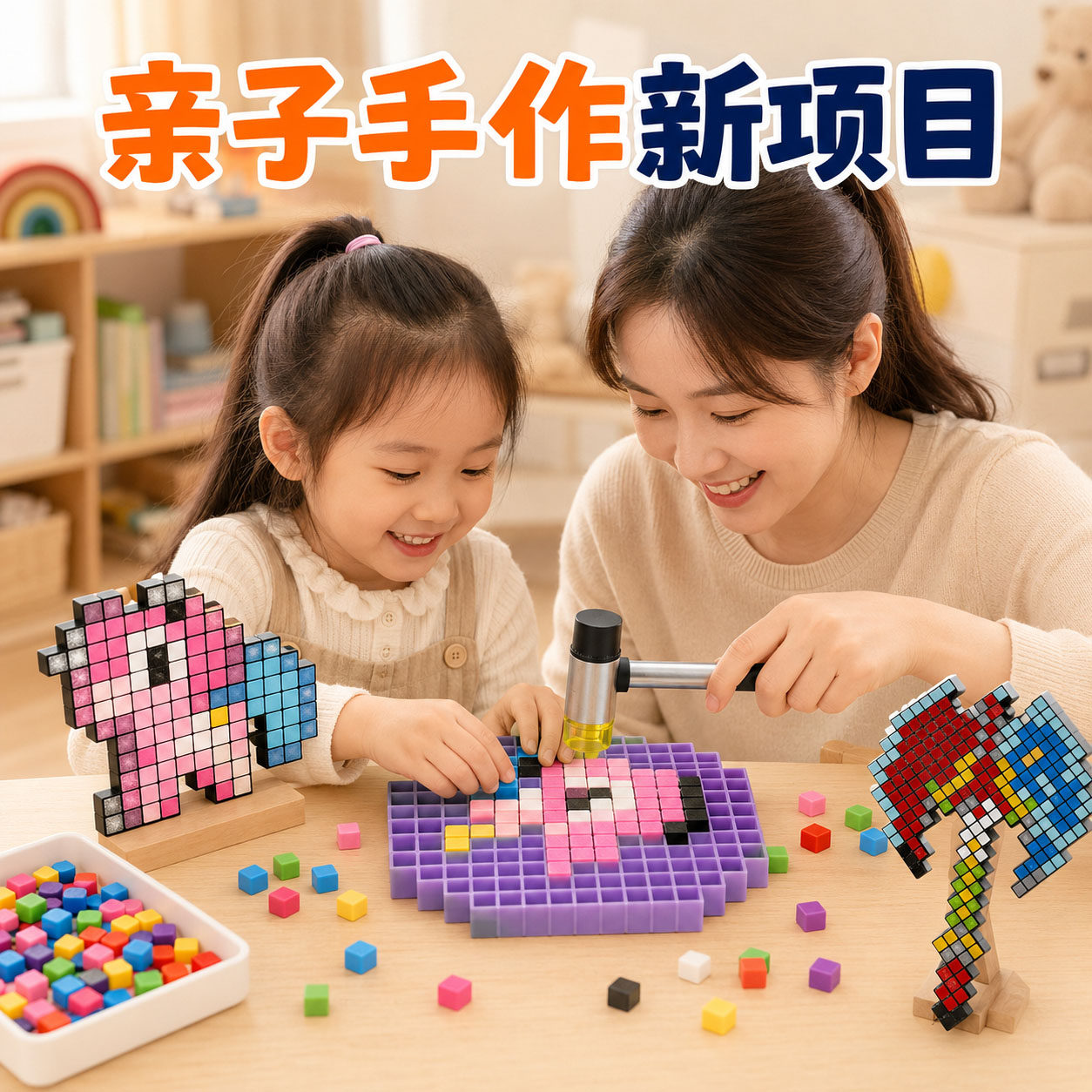 德国敲豆豆拼豆敲敲乐套装敲击模具手工diy亲子互动手工规格模型