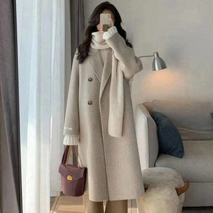 燕麦色双面羊绒大衣女2025新秋冬韩版宽松小个子中长款羊毛呢外套